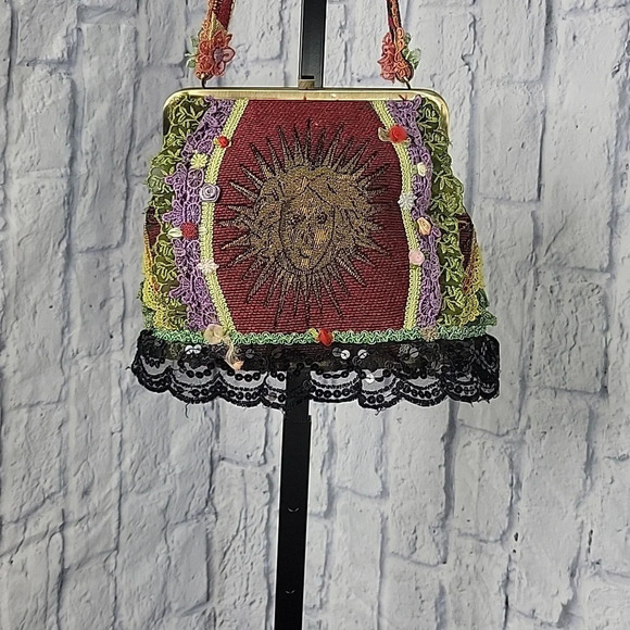 VINTAGE‎ 90'S Grunge Boho Floral and Lacey Bag - Picture 1 of 11
